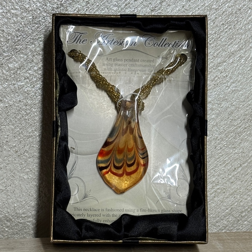 The Artesian Collection Fire-Blown Art Glass Pendant Necklace Hand Paint Design